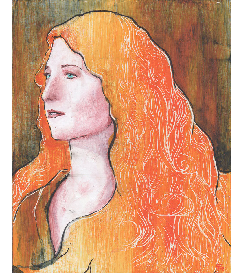 Lady in Orange, ink and acrylic on artboard